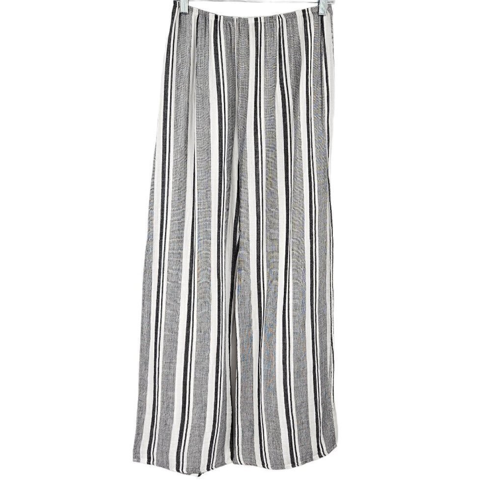 Stark Gray & White Striped Wide Leg Open Slit Pants Women's S Boho Hippie Beach